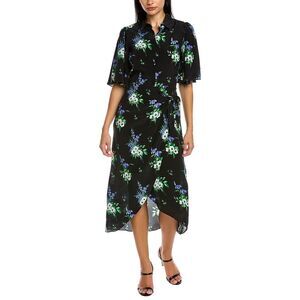 Les Rêveries Womens  Flutter Sleeve Silk Midi Dress, Black